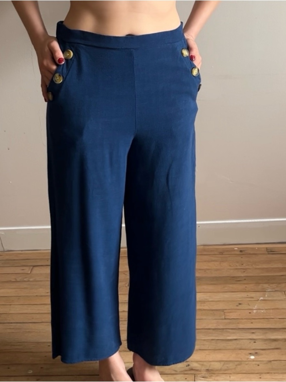 Monteau Blue Wide-Leg Button-Accent